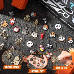 7ilaewen 32Pcs Jack and Sally Christmas Charms Pendants, Horror Enamel Charm Pumpkin Ghost Alloy Charms Halloween Scary Earring Necklace Bracelet Charms for Jewelry Making DIY Crafts Xmas Gifts