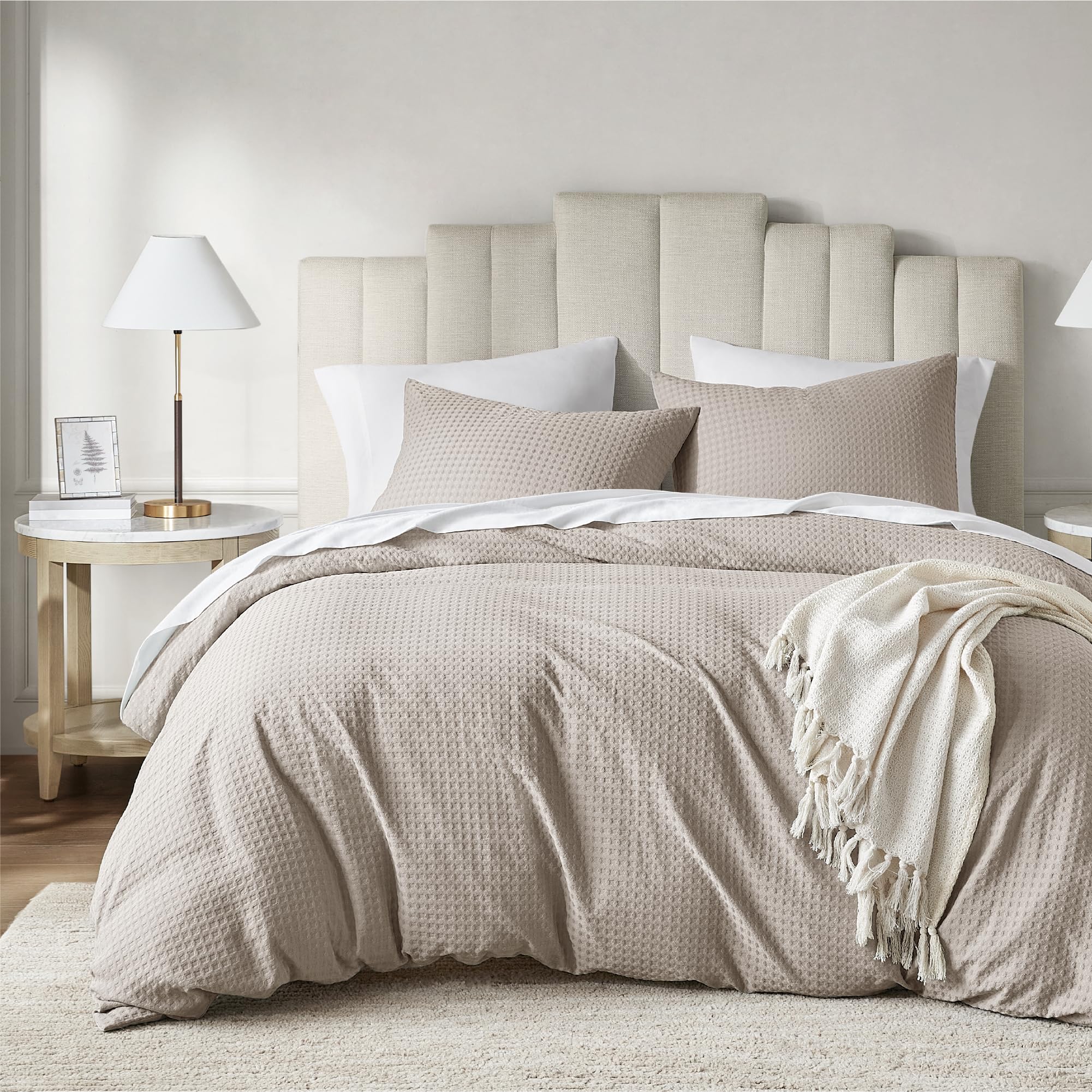 Degrees of Comfort Duvet Cover King - Waffle Weave Textured Soft 3 Pieces Bedding Comforter Cover with Pillowcase for All Season (No Comforter Included), Beige, King