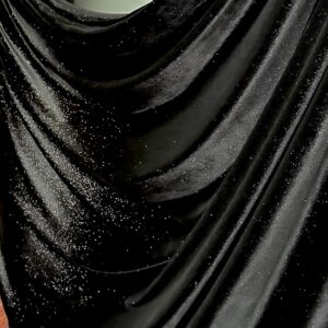 Glitter Velvet Fabric Soft Stretchy Cloth with Shimmers - Perfect for Dressmaking Costumes Upholstery and Christmas Decor 1 Yard of Spandex Fabric for Sewing and Crafts (Black)