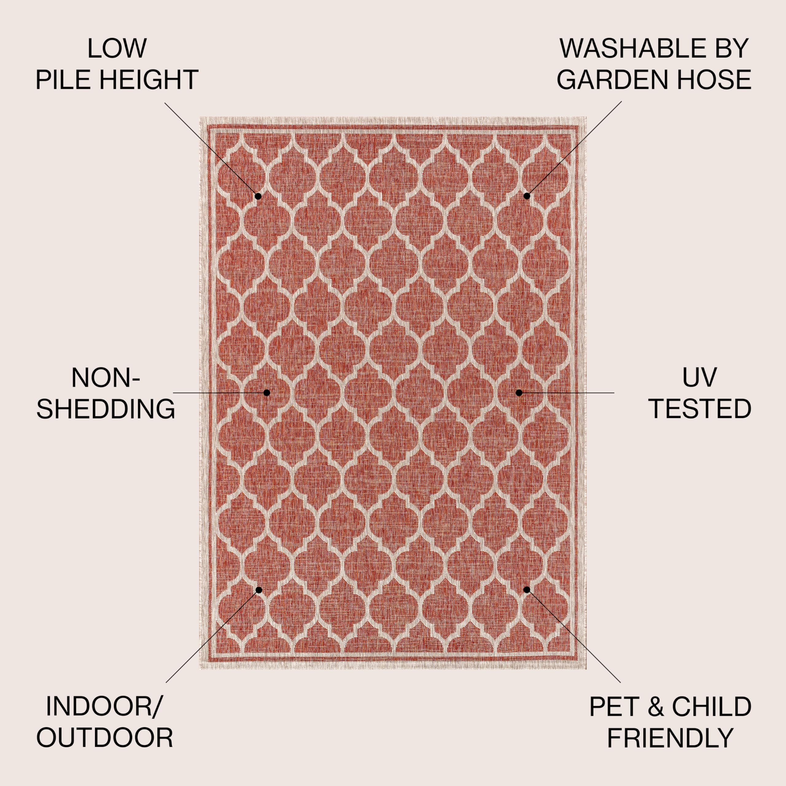 JONATHAN Y SMB109C-9R Trebol Moroccan Trellis Textured Weave Indoor/Outdoor Area Rug, Modern, Bohemian, Contemporary for Bedroom, Kitchen, Living Room, Easy-Cleaning, Red/Beige, 9' Round