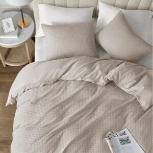 Degrees of Comfort Duvet Cover King - Waffle Weave Textured Soft 3 Pieces Bedding Comforter Cover with Pillowcase for All Season (No Comforter Included), Beige, King