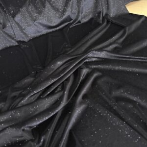 Glitter Velvet Fabric Soft Stretchy Cloth with Shimmers - Perfect for Dressmaking Costumes Upholstery and Christmas Decor 1 Yard of Spandex Fabric for Sewing and Crafts (Black)