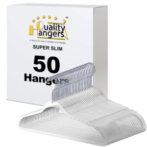 quality hangers clear plastic hangers for clothes | 50 pack - 16.5 inch | heavy duty hangers space saving crystal clear acrylic hangers | 360 degree swivel hook and notches (clear, 50)