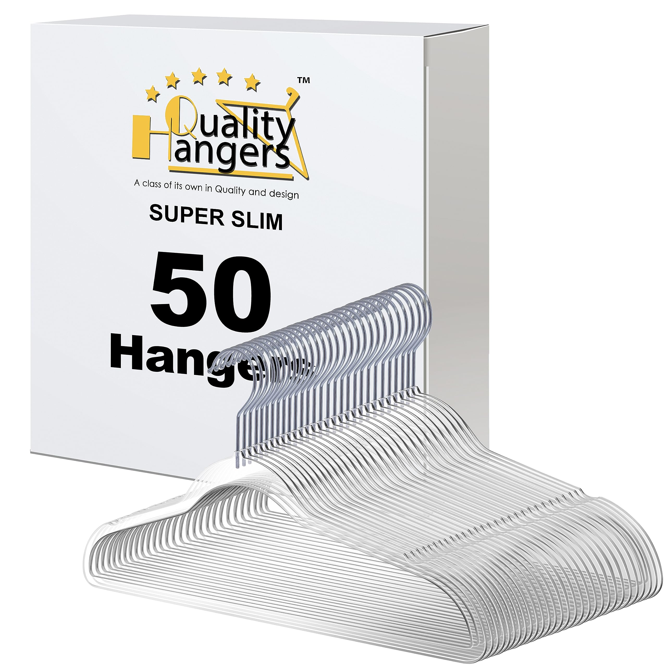 Quality Hangers Clear Plastic Hangers for Clothes | 50 Pack - 16.5 Inch | Heavy Duty Hangers Space Saving Crystal Clear Acrylic Hangers | 360 Degree Swivel Hook and Notches (Clear, 50)