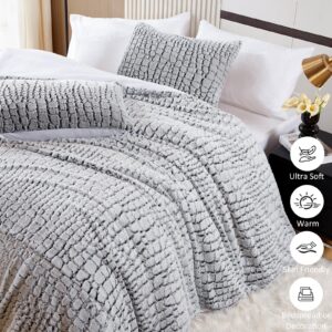 YIYEA Fluffy Duvet Cover Set - Ultra Soft Plush Faux Fur Comforter Cover Queen Size - Warm Fuzzy Velvet Bedding Sets for Winter - 3PC, 1 Duvet Cover & 2 Pillowcases (Crocodile Pattern)