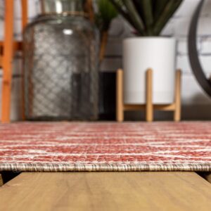 JONATHAN Y SMB109C-9R Trebol Moroccan Trellis Textured Weave Indoor/Outdoor Area Rug, Modern, Bohemian, Contemporary for Bedroom, Kitchen, Living Room, Easy-Cleaning, Red/Beige, 9' Round