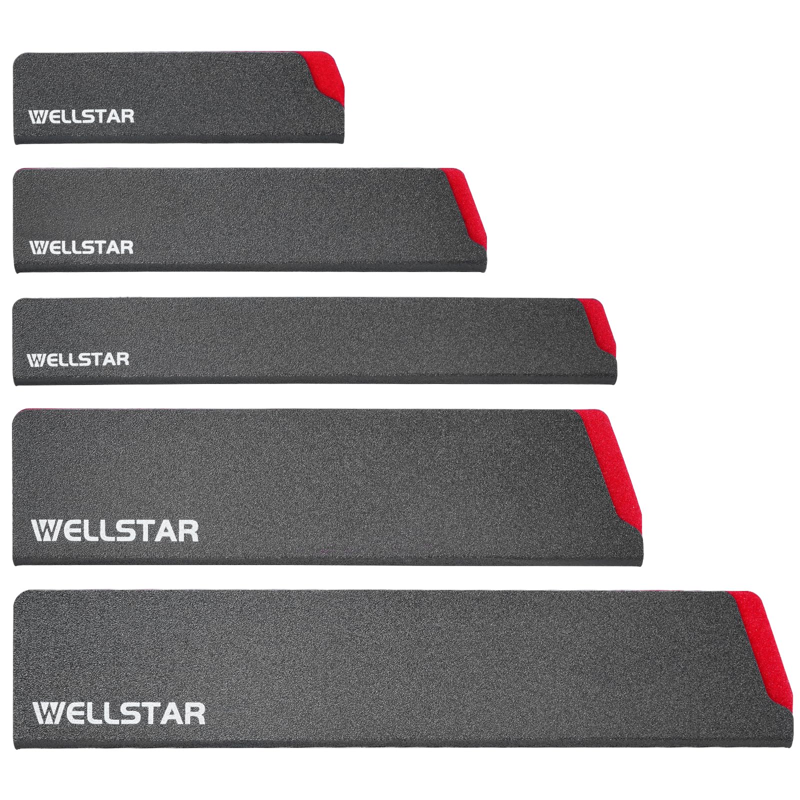 WELLSTAR Knife Edge Guards Set, 5 Piece Universal Blade Covers, BPA Free ABS Protective Blade Sheaths, Non-Scratch Felt Lining Kitchen Knives Covers (Knives not included)