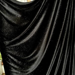 Glitter Velvet Fabric Soft Stretchy Cloth with Shimmers - Perfect for Dressmaking Costumes Upholstery and Christmas Decor 1 Yard of Spandex Fabric for Sewing and Crafts (Black)