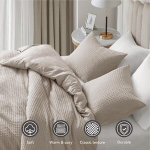 Degrees of Comfort Duvet Cover King - Waffle Weave Textured Soft 3 Pieces Bedding Comforter Cover with Pillowcase for All Season (No Comforter Included), Beige, King