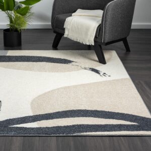 Abani Nuevo Collection Area Rug -Modern Ivory/Grey Artsy Design -7'9" x 10'2" - Easy to Clean - Durable for Kids and Pets - Non-Shedding - Medium Pile - Soft Feel - for Living Room, Bedroom & Office