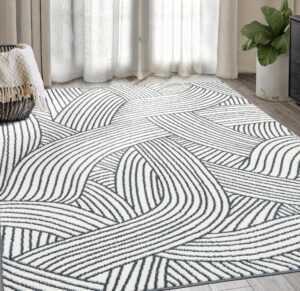 abani nuevo collection area rug -cream/charcoal modern lined design -7'9" x 10'2" - easy to clean - durable for kids and pets - non-shedding - medium pile - soft feel for living room, bedroom & office