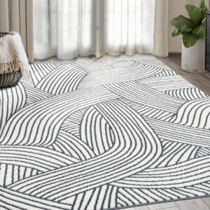 Abani Nuevo Collection Area Rug -Cream/Charcoal Modern Lined Design -7'9" x 10'2" - Easy to Clean - Durable for Kids and Pets - Non-Shedding - Medium Pile - Soft Feel for Living Room, Bedroom & Office