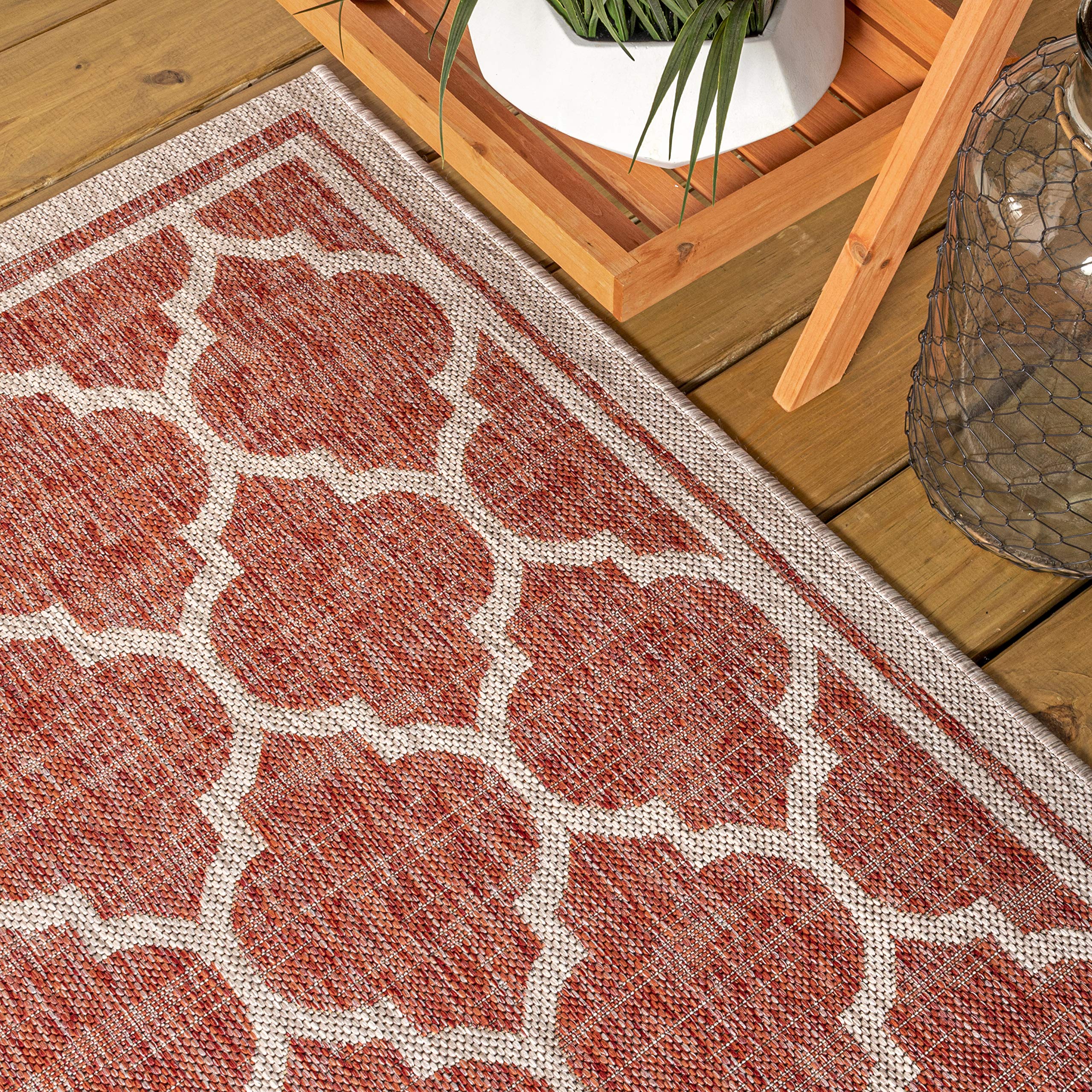 JONATHAN Y SMB109C-9R Trebol Moroccan Trellis Textured Weave Indoor/Outdoor Area Rug, Modern, Bohemian, Contemporary for Bedroom, Kitchen, Living Room, Easy-Cleaning, Red/Beige, 9' Round