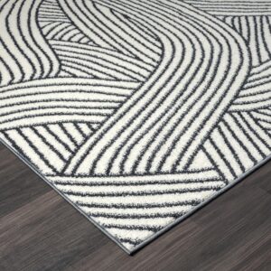 Abani Nuevo Collection Area Rug -Cream/Charcoal Modern Lined Design -7'9" x 10'2" - Easy to Clean - Durable for Kids and Pets - Non-Shedding - Medium Pile - Soft Feel for Living Room, Bedroom & Office