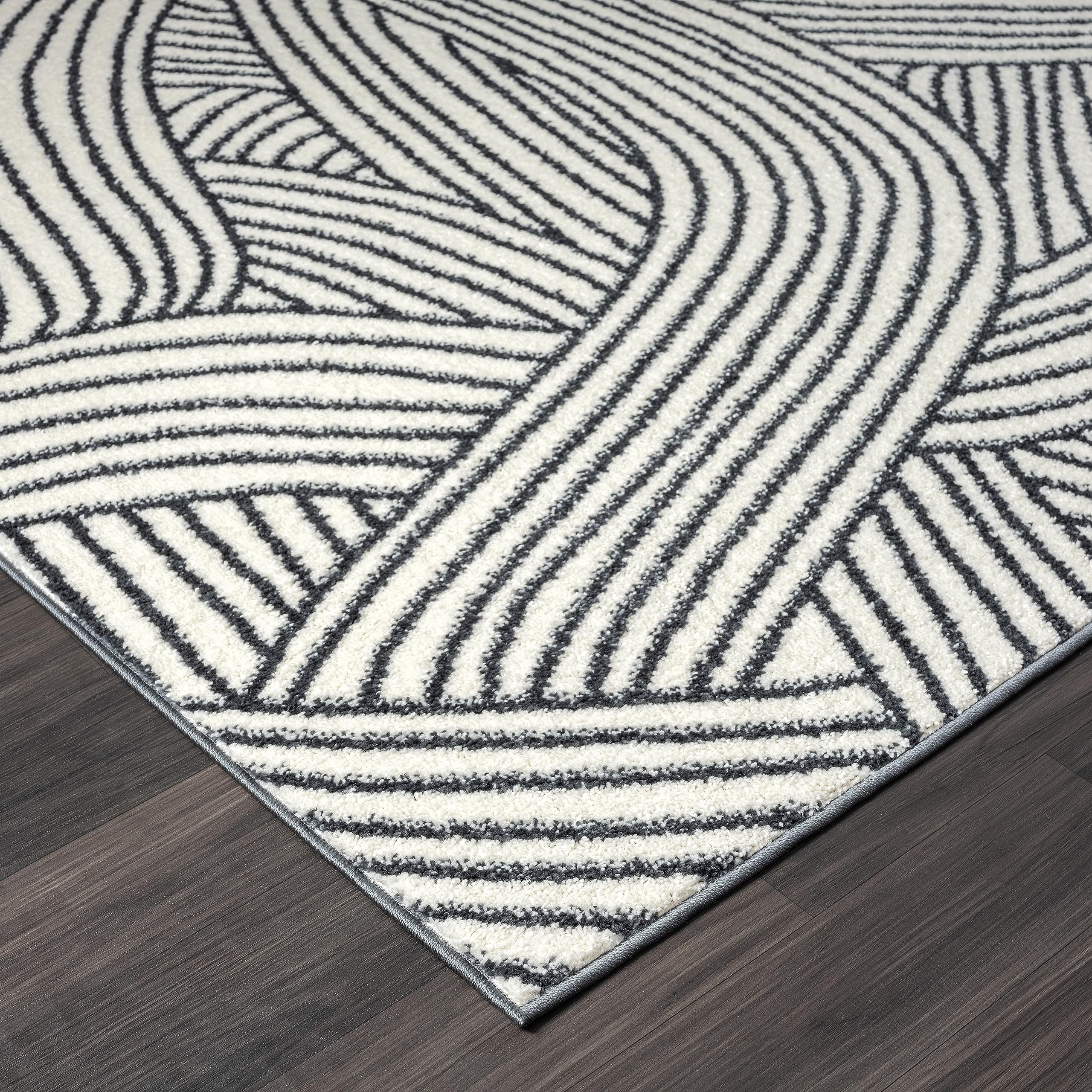 Abani Nuevo Collection Area Rug -Cream/Charcoal Modern Lined Design -7'9" x 10'2" - Easy to Clean - Durable for Kids and Pets - Non-Shedding - Medium Pile - Soft Feel for Living Room, Bedroom & Office