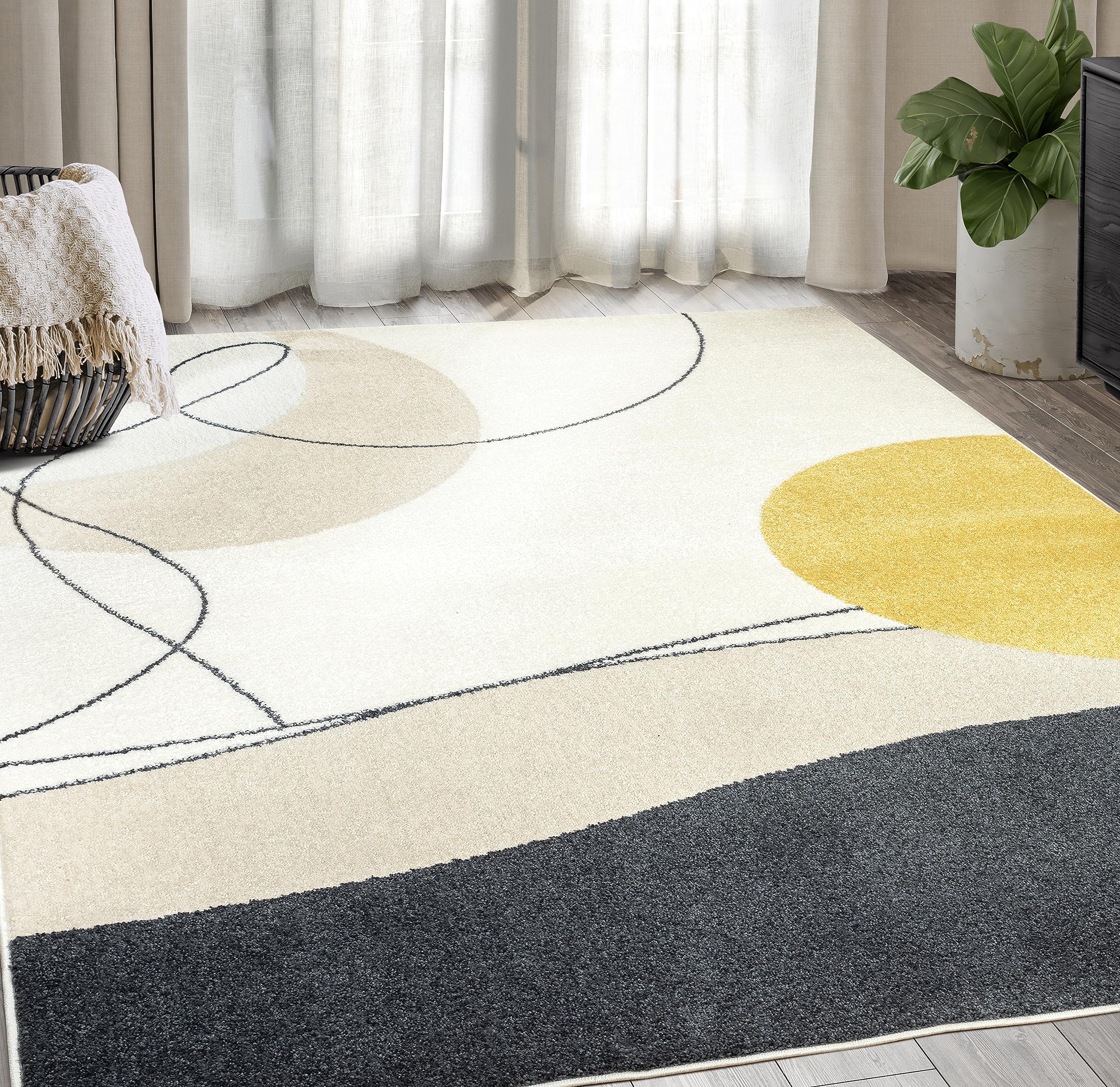 Abani Deco Collection Area Rug -Cream/Grey Modern Artistic Design -7'9" x 10'2" - Easy to Clean - Durable for Kids and Pets - Non-Shedding - Medium Pile - Soft Feel - for Living Room, Bedroom & Office