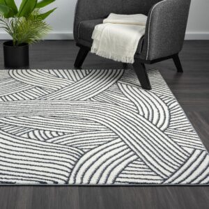 Abani Nuevo Collection Area Rug -Cream/Charcoal Modern Lined Design -7'9" x 10'2" - Easy to Clean - Durable for Kids and Pets - Non-Shedding - Medium Pile - Soft Feel for Living Room, Bedroom & Office