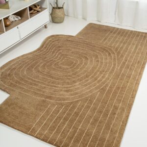 JONATHAN Y GST103B-5 Retro Bohemian Abstract Striped Handwoven Wool Area Rug, Modern, Contemporary for Bedroom, Kitchen, Living Room, Easy-Cleaning, Light Brown/Beige, 5 ft. x 8 ft.