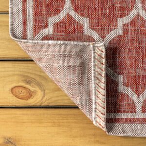 JONATHAN Y SMB109C-9R Trebol Moroccan Trellis Textured Weave Indoor/Outdoor Area Rug, Modern, Bohemian, Contemporary for Bedroom, Kitchen, Living Room, Easy-Cleaning, Red/Beige, 9' Round