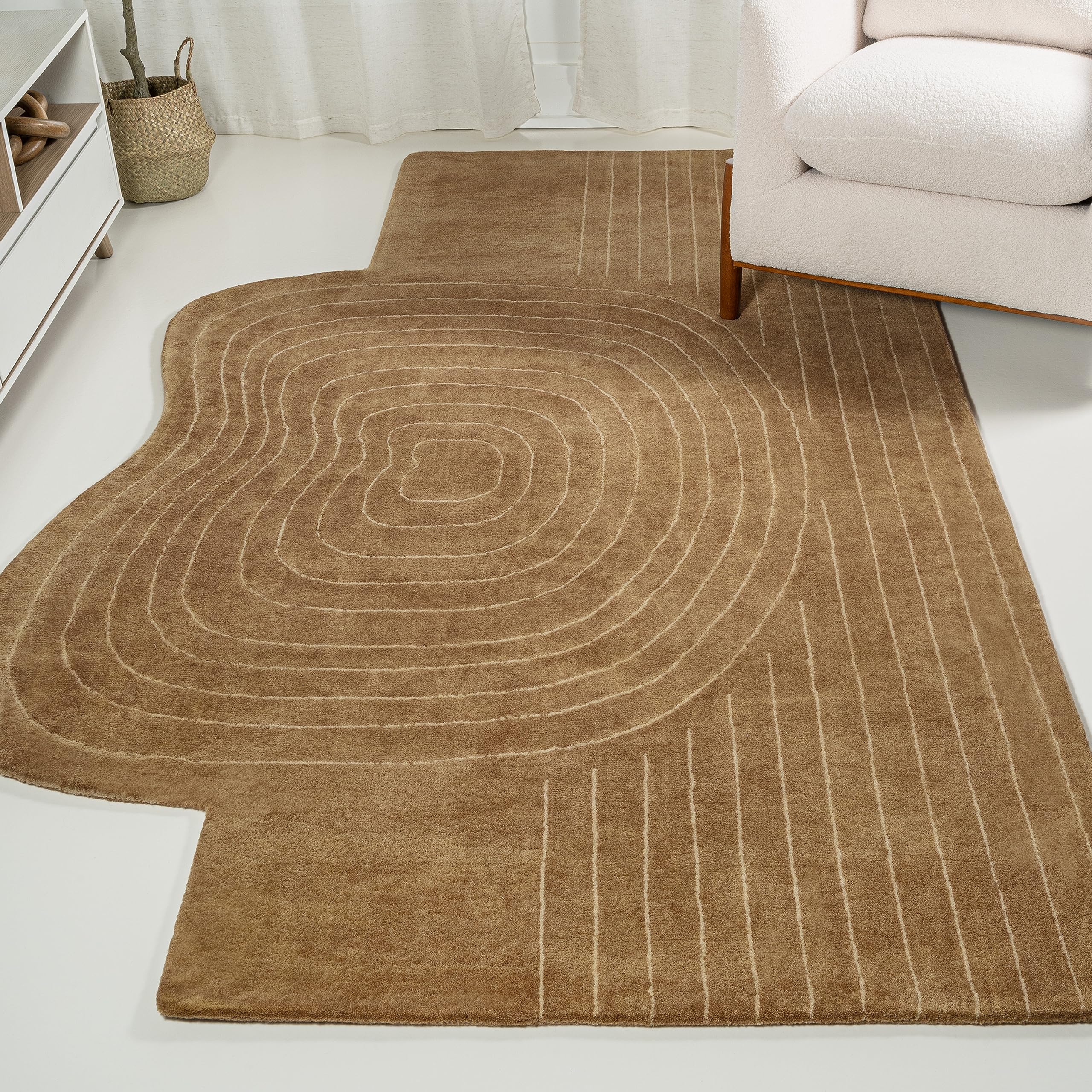 JONATHAN Y GST103B-5 Retro Bohemian Abstract Striped Handwoven Wool Area Rug, Modern, Contemporary for Bedroom, Kitchen, Living Room, Easy-Cleaning, Light Brown/Beige, 5 ft. x 8 ft.