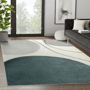 abani deco collection area rug -cream/green modern circles design -7'9" x 10'2" - easy to clean - durable for kids and pets - non-shedding - medium pile - soft feel - for living room, bedroom & office