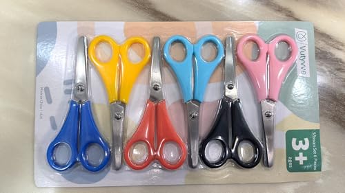 Vutyvve Kid Scissors, Blunt Tip Safety Children Scissors, Stainless Steel Blades with Centimetre Scale, More Accurate Cutting, Set of 6