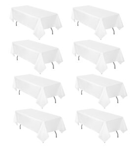 8 pack white tablecloth 60 x 102 inch polyester table cloth for 6 foot rectangle tables, wrinkle resistant washable decorative fabric table covers for wedding party banquet buffet and camping