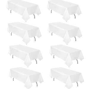 8 Pack White Tablecloth 60 x 102 Inch Polyester Table Cloth for 6 Foot Rectangle Tables, Wrinkle Resistant Washable Decorative Fabric Table Covers for Wedding Party Banquet Buffet and Camping