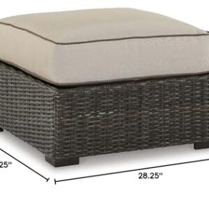 Signature Design by Ashley Coastline Bay Outdoor Patio All-Weather Resin Wicker Ottoman with Cushion, Beige & Dark Brown