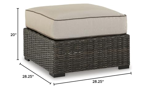 Signature Design by Ashley Coastline Bay Outdoor Patio All-Weather Resin Wicker Ottoman with Cushion, Beige & Dark Brown