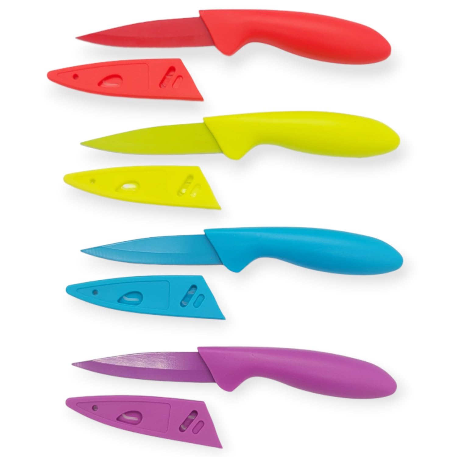 Handy Housewares 4pc Colorful Paring Knife Set with Sheath Covers, 3-inch Blade Covered Paring Knife