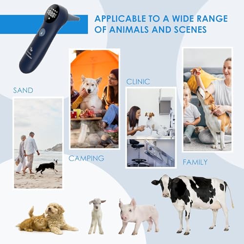 MINDPET-MED Pet Ear Thermometer for Dogs, Cats, and Livestock, Long Probe Designed, ℃/ ℉ Convert and Sound Switch Dedicated Button, 1 Second Measurement, 20 pcs Pet Swabs Included