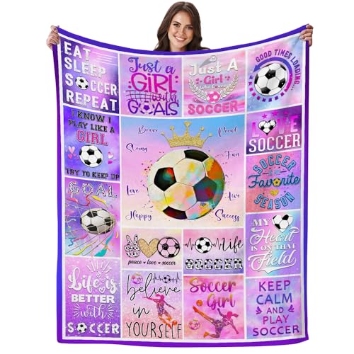 Soccer Blanket Ultra Soft Flannel Soccer Throw Blanket Soccer Gifts for Girls Women Soccer Team Soccer Lover Gifts for Kids Teens Adults 50"x40"