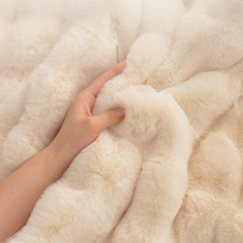 Poowe Ultra Soft Fluffy Rug Beige Faux Sheepskin Fur Area Rug Shaggy Couch Cover Seat Cushion Furry Carpet Beside Rugs for Bedroom Floor Sofa Living Room Runner, 1.6x2.6 Feet