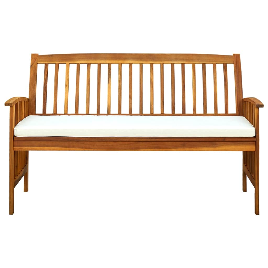 loibinfen Patio Wood Bench with Ergonomic Backrest & Armrest, Outdoor Bench with White Cushion,All-Weather Acacia Wood Frame, All-Weather Acacia Wood Frame,57.9"x25.2"x35.4", -609 -AA