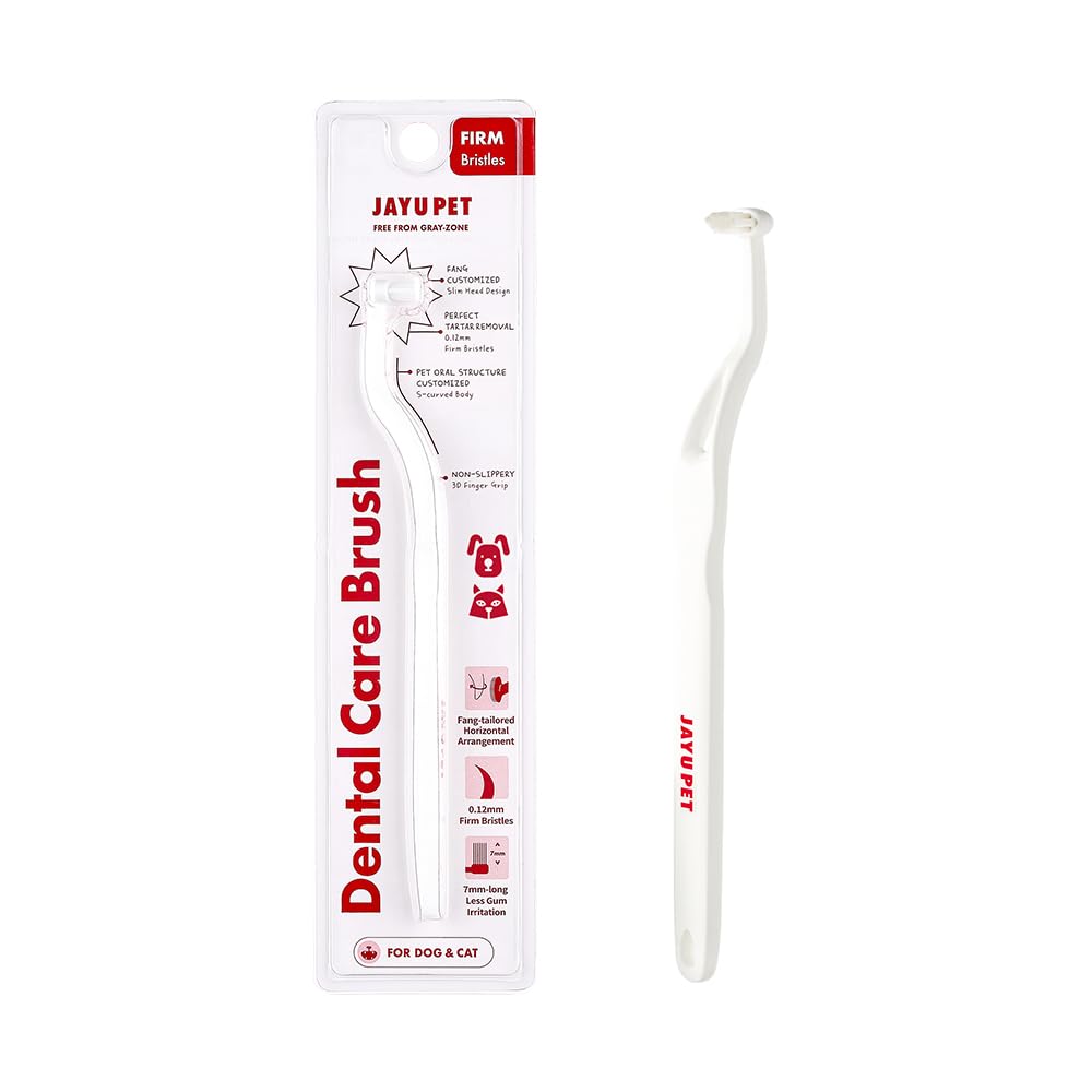 JAYU PET Dental Care Brush (Firm Bristles) 1ea - Resilient Toothbrush for Dog Tartar & Plaque Removal, Horizontal Head and S-Curved Body