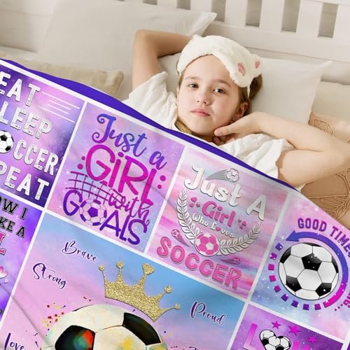 Soccer Blanket Ultra Soft Flannel Soccer Throw Blanket Soccer Gifts for Girls Women Soccer Team Soccer Lover Gifts for Kids Teens Adults 50"x40"