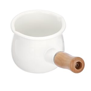 bstkey enamel milk pan, mini butter warmer milk pot saucepan small cookware with wooden handle 2 pour spouts for heating milk melting butter boiling water (550ml, white)