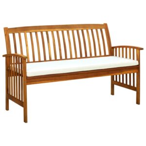 loibinfen patio wood bench with ergonomic backrest & armrest, outdoor bench with white cushion,all-weather acacia wood frame, all-weather acacia wood frame,57.9"x25.2"x35.4", -609 -aa