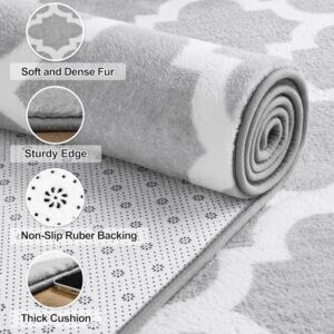 Jelymark Shag Moroccan Area Rug for Living Room, 4x6 Feet Modern Geometric Rug, Fluffy Distressed Faux Wool Floor Carpet, Memory Foam Rug for Bedroom Nursery Kids Room Home Decor, Light Grey/White