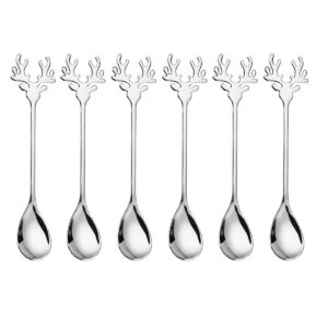 xzhixiao 6pcs pieces of stainless steel reindeer spoons, mini antler-shaped spoons, espresso stirring spoons.