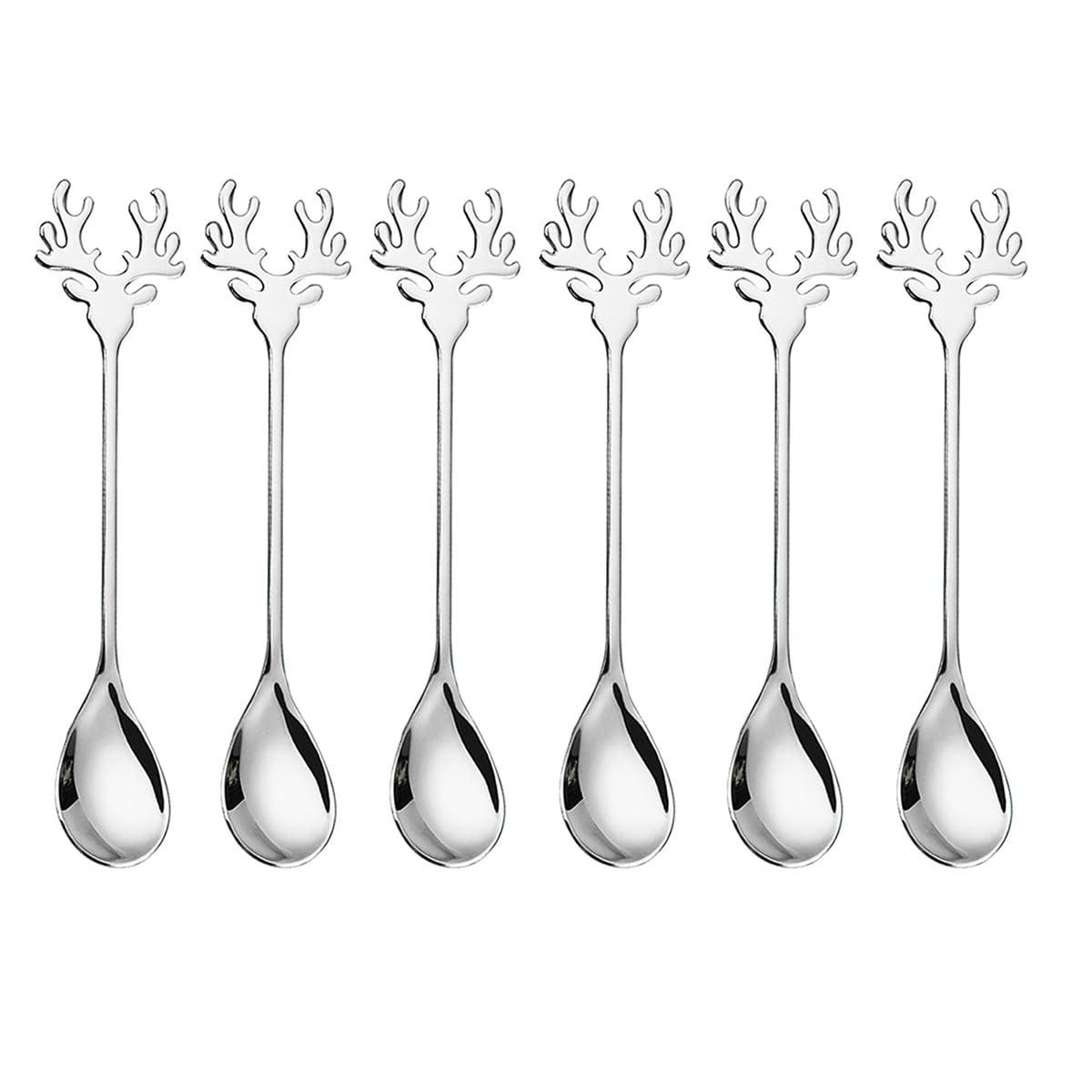 Xzhixiao 6pcs Pieces Of Stainless Steel Reindeer Spoons, Mini Antler-shaped Spoons, Espresso Stirring Spoons.