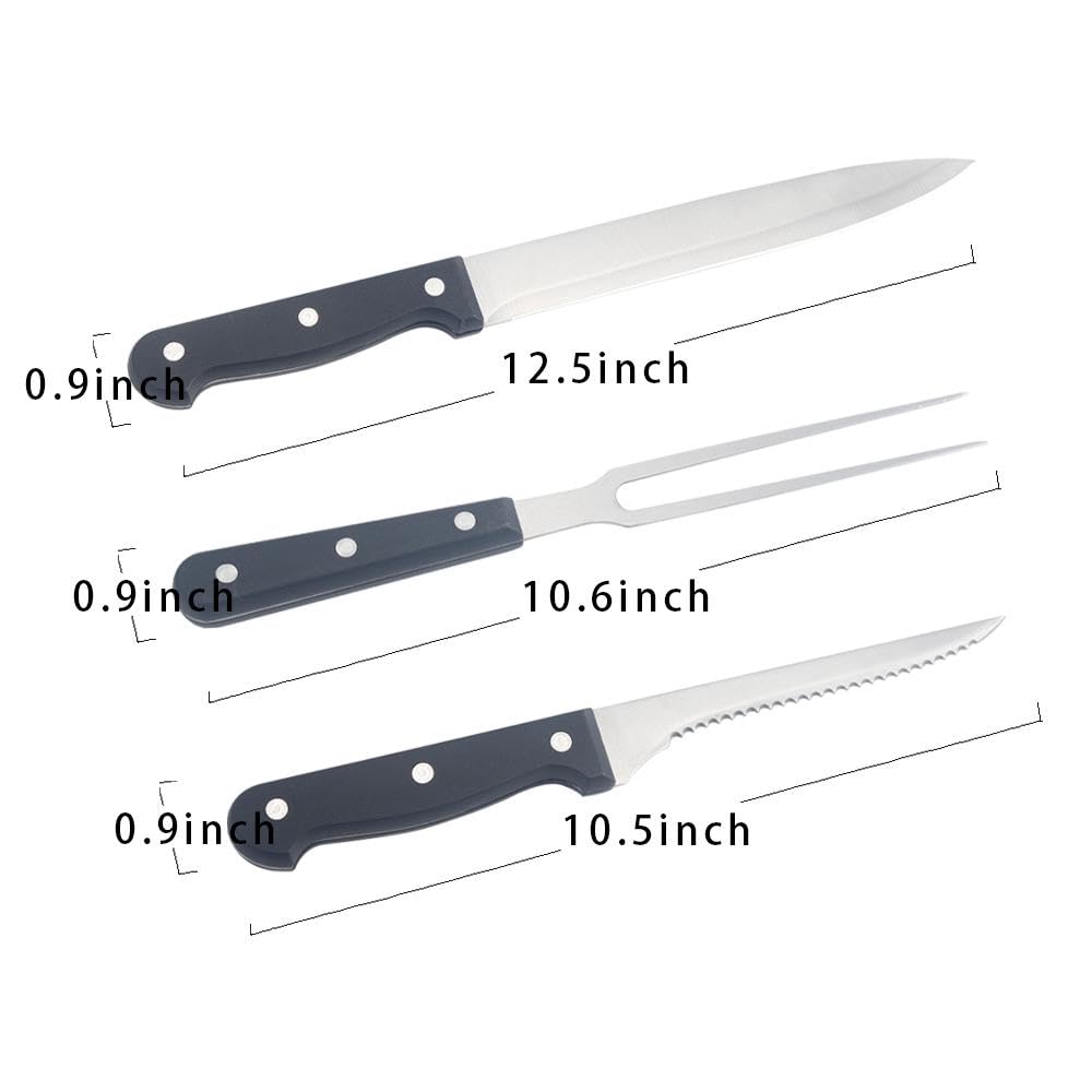 Multi-Function Carving Knife & Meat Fork plus Serrated Edge Bread Slicing Knife Set,Delux Chefs Carving Knives for Thanksgiving Turkey