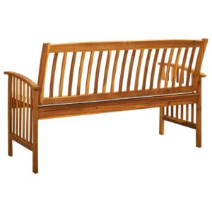 loibinfen Patio Wood Bench with Ergonomic Backrest & Armrest, Outdoor Bench with White Cushion,All-Weather Acacia Wood Frame, All-Weather Acacia Wood Frame,57.9"x25.2"x35.4", -609 -AA