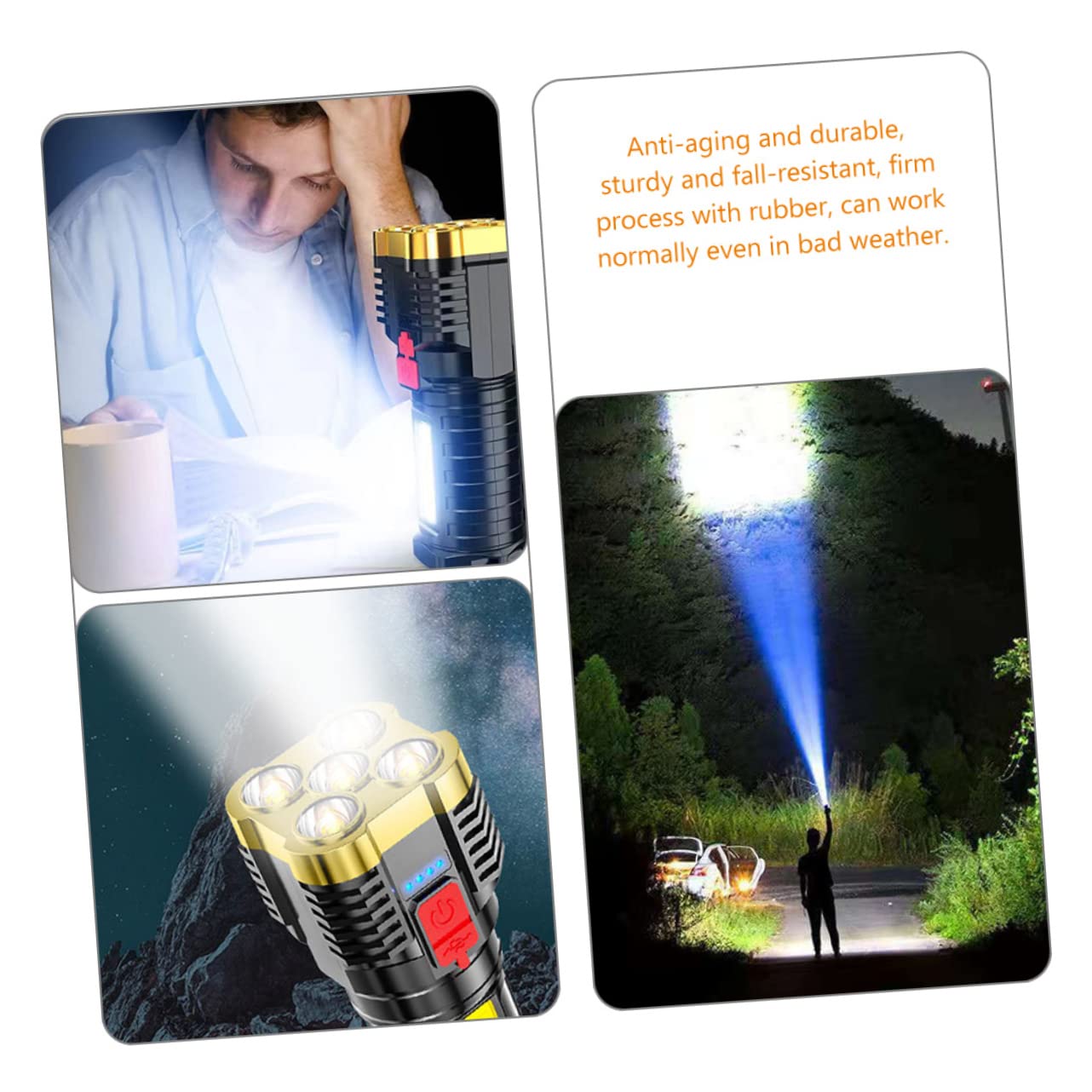 Housoutil 4pcs Flashlight Out Side Lights for Home Flash Light Rechargable Rechargeable Flash Light Portable Handheld Torchlight Camping Supply LED Torchlight Glare Camping Supplies abs