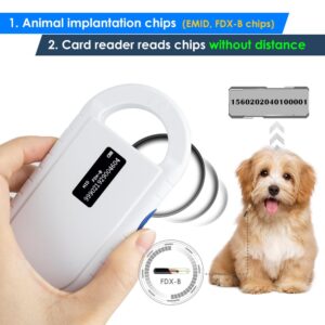 AHANIN Microchip Scanner Rechargeable Handheld Pet Scanner Microchip Reader Supports ISO11784/ISO11785,FDXB,ID64 Microchip for Dogs/Cats/Animal