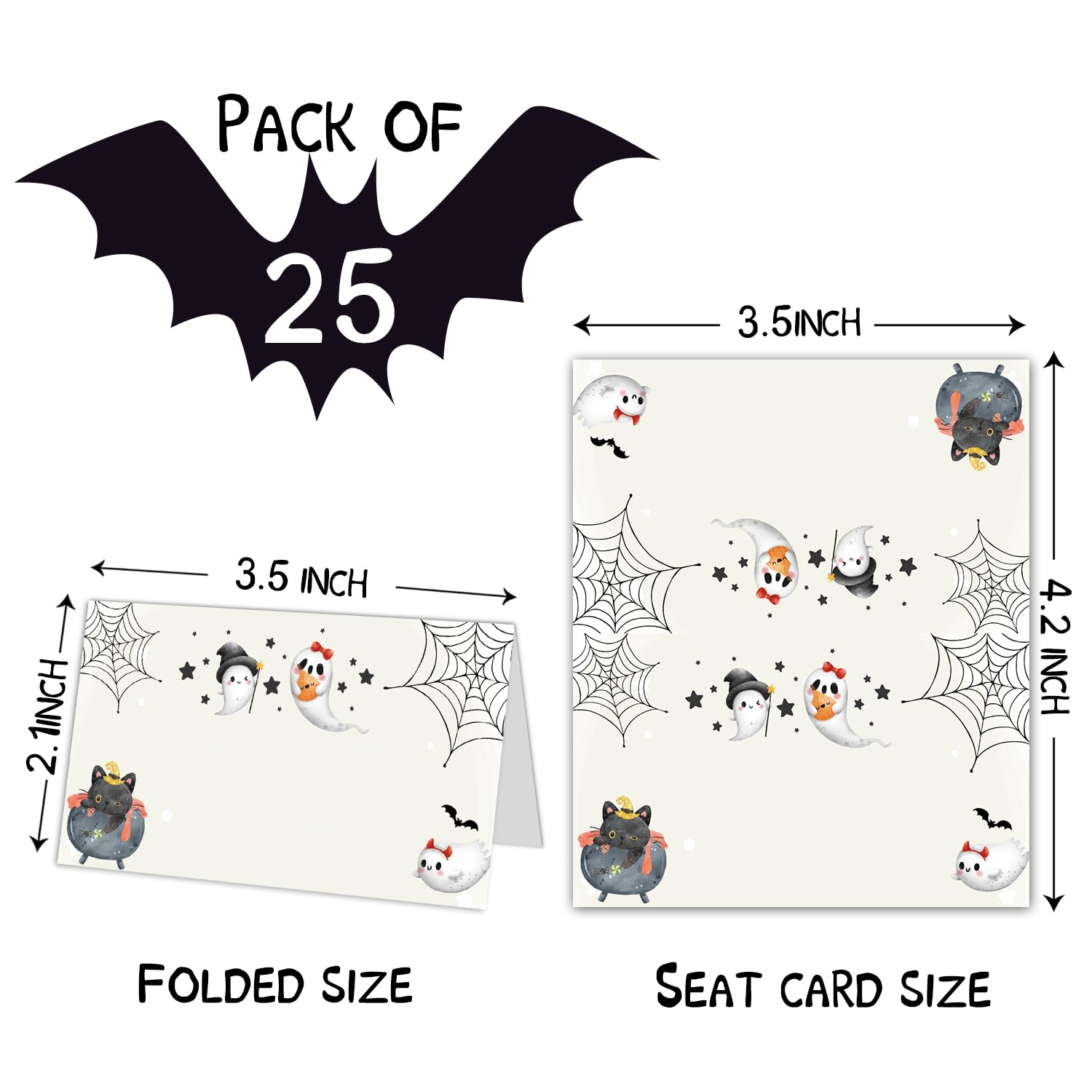 Halloween Table Place Cards, Editable Name Place Cards, 25 Pack Buffet Food Tent Labels, Double Design Name Cards, Halloween Thanksgiving Party Decorations, Easy Folding for Dinner Party - L527