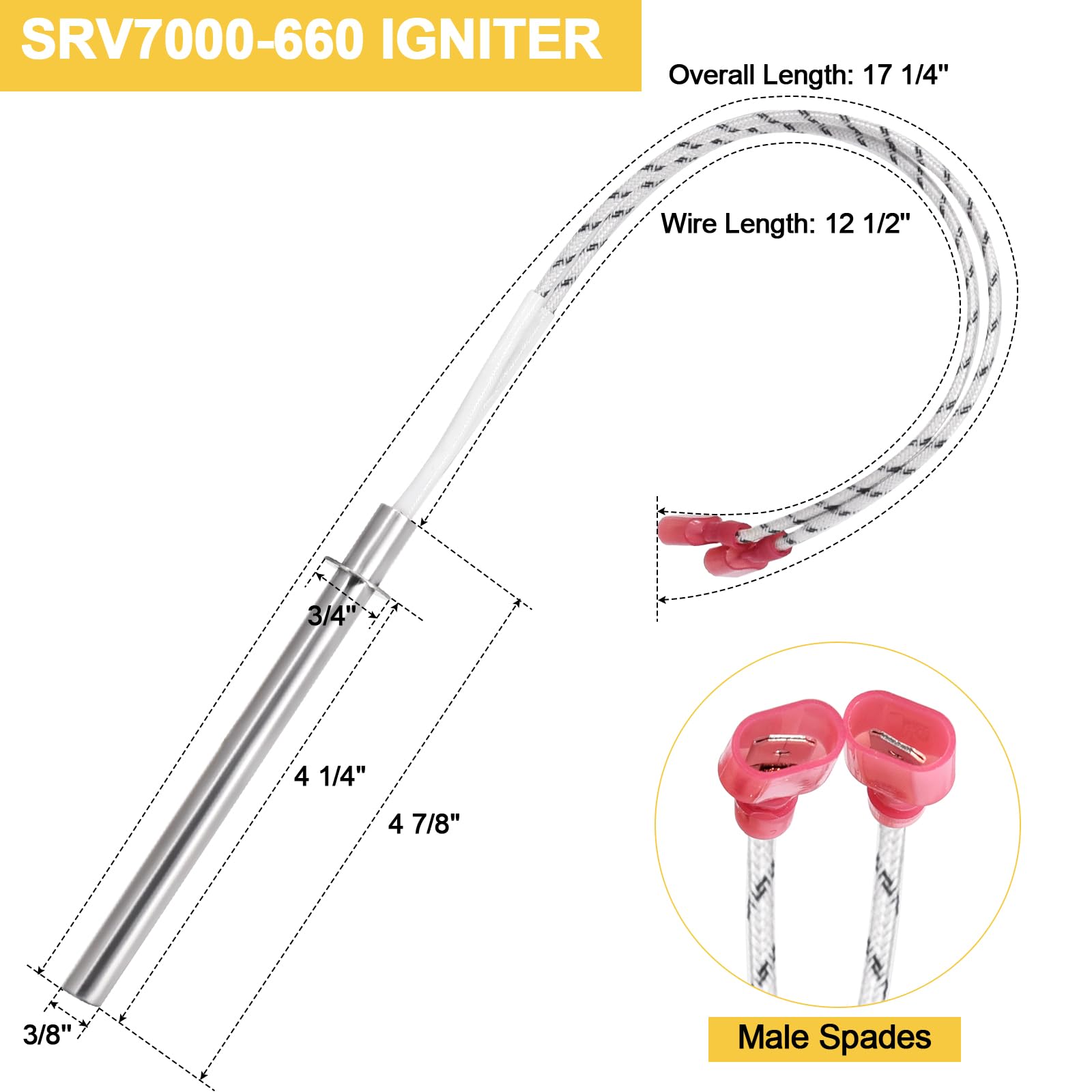 Adviace SRV7000-660 Igniter for Pelpro PP130, PP130-B, PP60, PP70, PPC90, TSC90 Pellet Stove, Pleasant Hearth PH35PS, PH50CABPS and Quadra-Fire Outfitter I Pellet Stoves, 300W Stove Ignitor Parts.