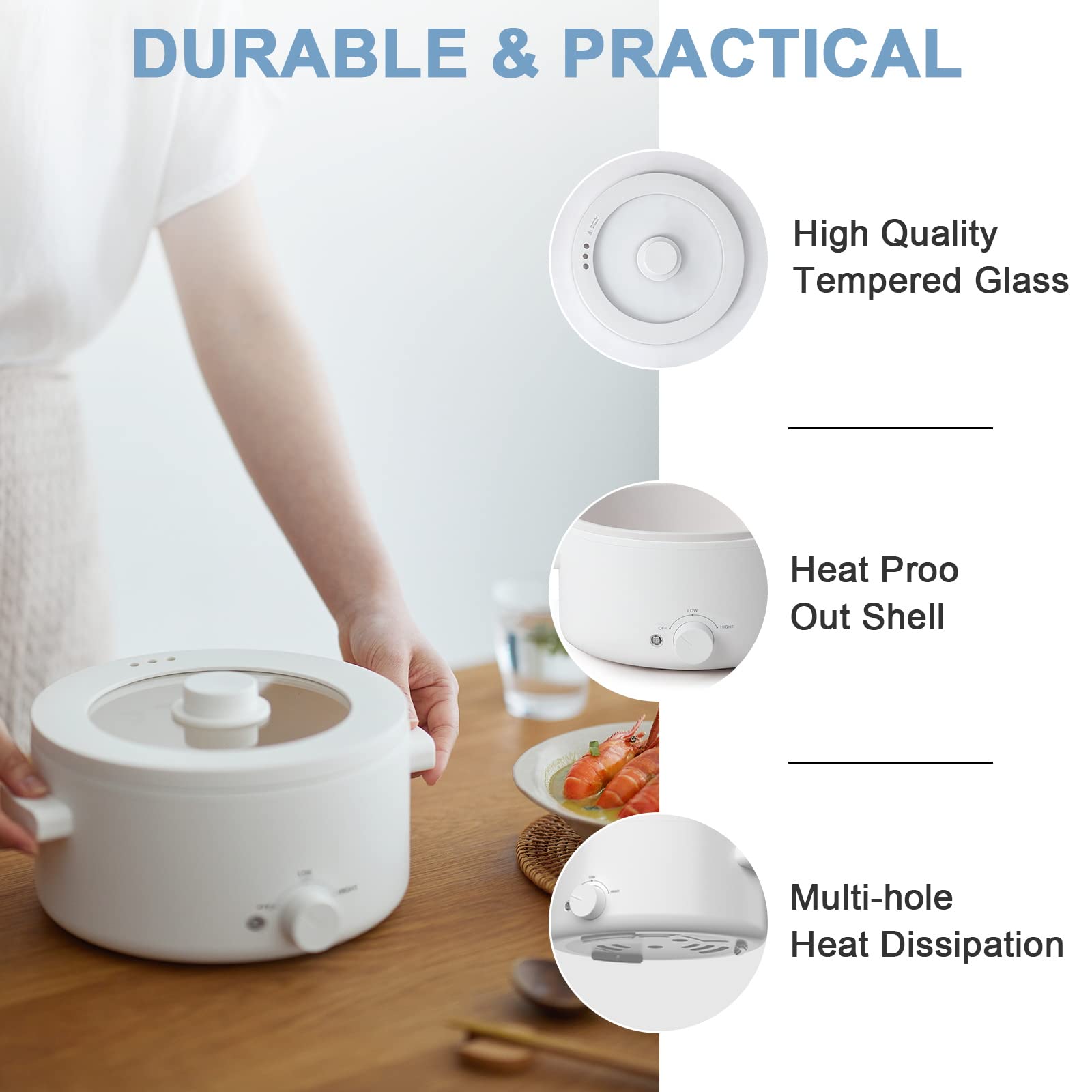 Olayks 2L Electric Pot & 1.2L Mini Rice Cooker, Multi-function Electric Cooker, Rapid Heating and Overheating Protection