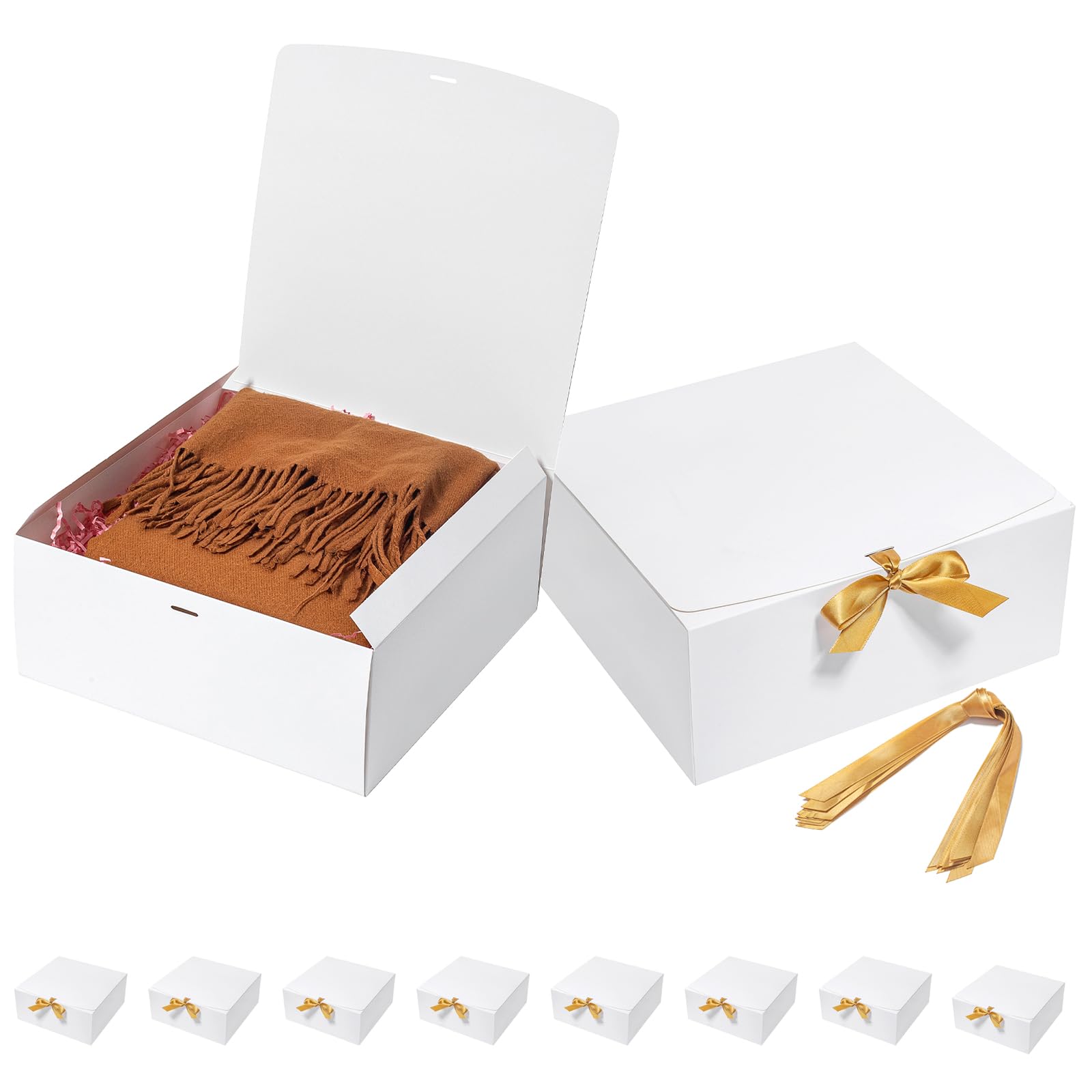 Mcfleet Large Gift Boxes with Lids 12x12x5 Inches 10 Pack Bridesmaid Proposal Boxes White Extra Deep Gift Box for Presents, Craft Boxes for Christmas, Wedding, Graduation, Holiday, Birthday Gift